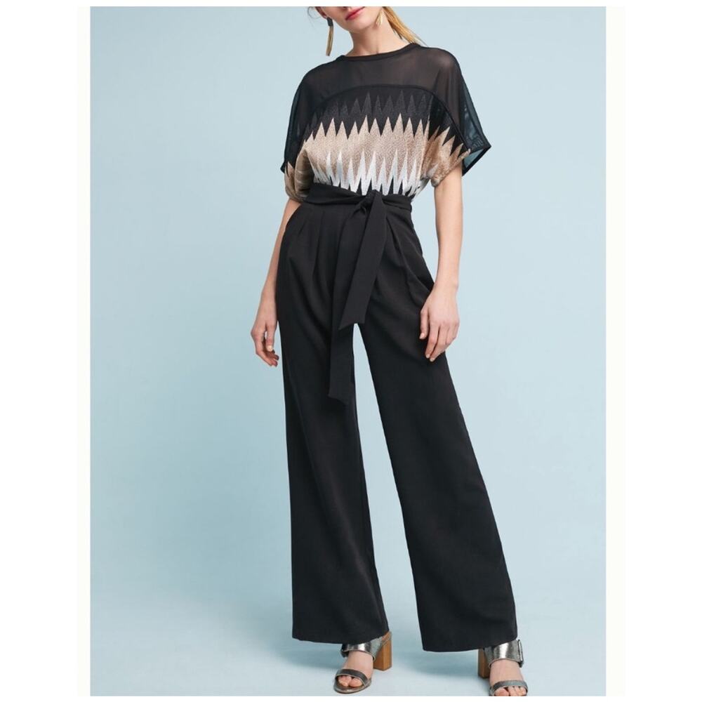 Eva Franco size 4 Anthropologie Chevron Embroidered Dolman Sleeve Jumpsuit